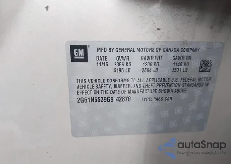 2016 Cadillac Xts Luxury Collection z USA, uszkodzony, nr VIN 2G61N5S39G9142876